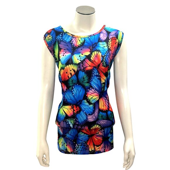 CCC 4XL Cap Sleeve Butterflycore Blouse Artwear Boho Street Chic Color Pop Core - Picture 2 of 11